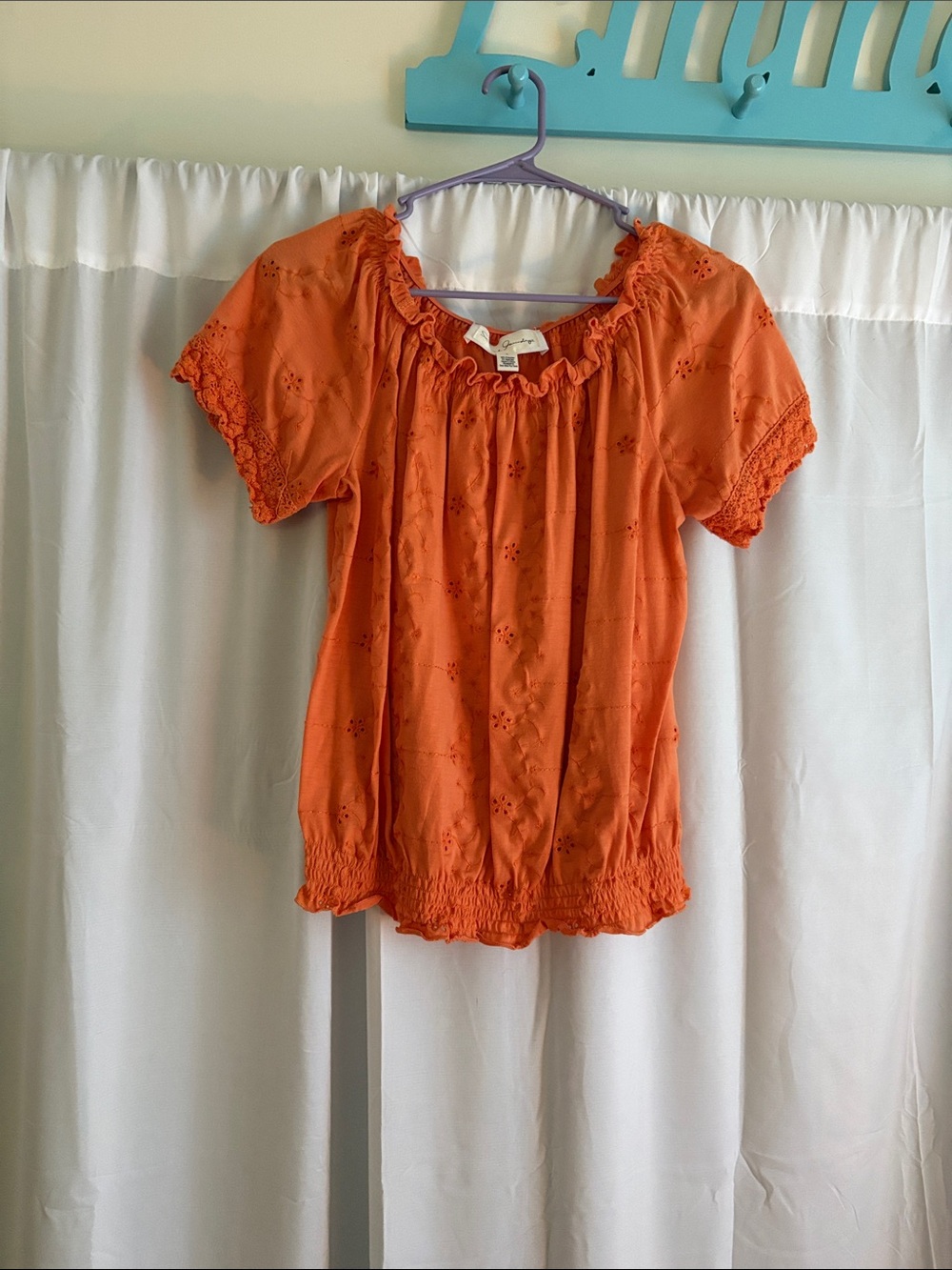 French Laundry Orange Eyelet Peasant Blouse